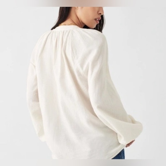 Faherty Naomi Romantic Soft Linen Blend Long Sleeve Poet Blouse Neutral Preppy - Picture 2 of 15